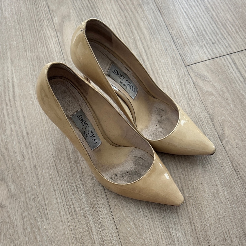 Jimmy Choo Tan Patent Leather Heels